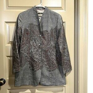 Coldwater Creek womens 12 riding jacket paisley Button Front wool blend